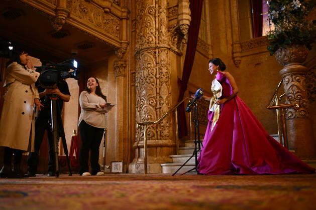 OPERA AUSTRALIA 70TH ANNIVERSARY, Australian soprano Stacey Alleaume speaks to media after performing for the public as part of Opera Australia™s 70th anniversary at the on the steps of the Regent Theatre in Melbourne, Wednesday, April 29, 2026. ( NO ARCHIVING MELBOURNE VICTORIA AUSTRALIA  Copyright: xJOELxCARRETTx 20260429145534866494