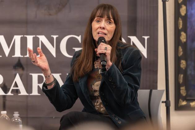 April 28, 2026, Wilmington, De, U.S.A.: American actress and advocate MACKENZIE PHILLIPS speaks during a free event held in recognition of Childhood Sexual Abuse Awareness Month, sharing her lived experiences and emphasizing awareness, understanding and healing Tuesday, April 28, 2026, at the Wilmington Public Library in Wilmington, Del. Wilmington U.S.A. - ZUMAs124 20260428_fap_s124_008 Copyright: xSaquanxStimpsonx