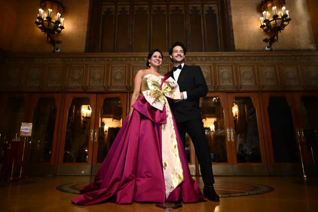OPERA AUSTRALIA 70TH ANNIVERSARY, Australian soprano Stacey Alleaume (left) and and Tongan tenor Filipe Manu pose for a photo after performing for the public as part of Opera Australia™s 70th anniversary at the on the steps of the Regent Theatre in Melbourne, Wednesday, April 29, 2026. ( NO ARCHIVING MELBOURNE VICTORIA AUSTRALIA  Copyright: xJOELxCARRETTx 20260429136564509160