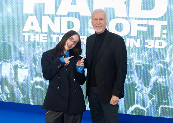 Billie Eilish and James Cameron attends the UK Premiere of Billie Eilish - Hit Me Hard and Soft: The Tour Live In 3D at Odeon Luxe Leicester Square in London, England. UK. Tuesday 28th April 2026. Copyright: xJamesxWarrenx ae75e696