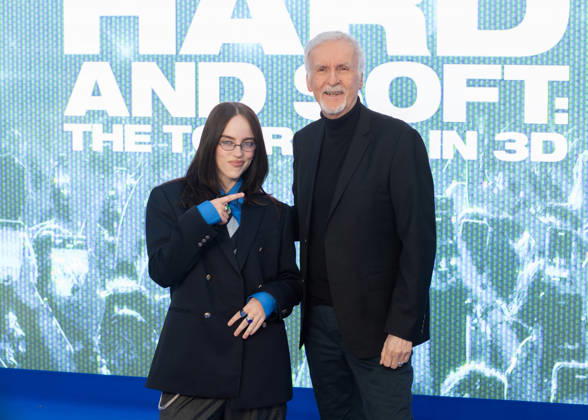 Billie Eilish and James Cameron attends the UK Premiere of Billie Eilish - Hit Me Hard and Soft: The Tour Live In 3D at Odeon Luxe Leicester Square in London, England. UK. Tuesday 28th April 2026. Copyright: xJamesxWarrenx ae75e694