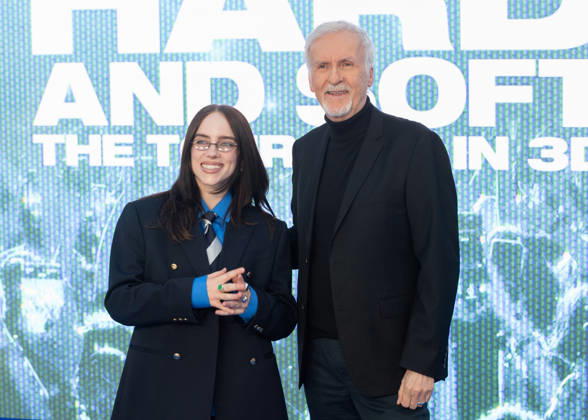Billie Eilish and James Cameron attends the UK Premiere of Billie Eilish - Hit Me Hard and Soft: The Tour Live In 3D at Odeon Luxe Leicester Square in London, England. UK. Tuesday 28th April 2026. Copyright: xJamesxWarrenx ae75e695