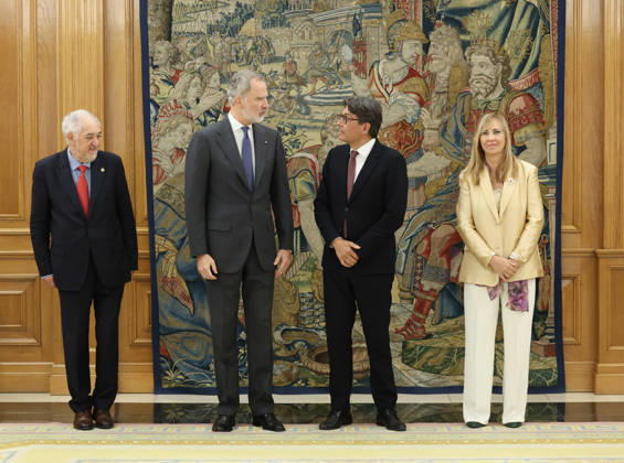 King Felipe VI receives in audience the President of the ECHR, Mattias Guyomar The King, Felipe VI, accompanied by the President of the Constitutional Court, Cándido Conde Pumpido i , and the President of the Supreme Court and of the General Council of the Judiciary, Isabel Perelló d , receives in audience the President of the European Court of Human Rights ECHR , Mattias Guyomar 2d , at La Zarzuela Palace, on April 29, 2026, in Madrid Spain Don Felipe receives Mattias Guyomar, President of the European Court of Human Rights, at La Zarzuela Palace, on his first official visit to Spain since taking office in May 2025 29 APRIL 2026 Marta Ferná Madrid Madrid Spain Copyright: xMartaxFernandezx 7482873
