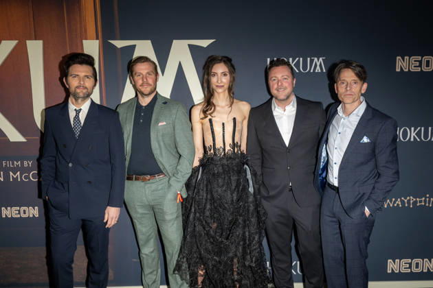 April 29, 2026, New York, United States: (L-R) Adam Scott, Peter Coonan, Florence Ordesh, Damian McCarthy, and Will O Connell attend Neon s Hokum New York premiere at Regal Union Square on April 29, 2026 in New York City. New York United States  - ZUMAs197 20260429_aaa_s197_234 Copyright: xRonxAdarx