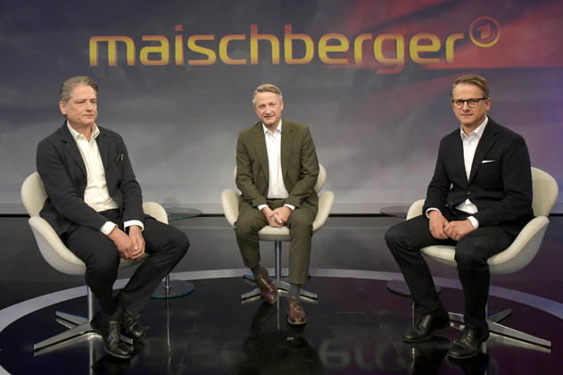 Jakob Augstein, Nikolaus Blome und Carsten Linnemann in der ARD-Talkshow maischberger im Studio Berlin Adlershof. Berlin, 29.04.2026
