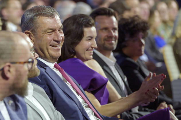 Markus Söder und Dorothee Bär bei der Verleihung des Deutschen Computerspielpreises 2026 im Herkulessaal der Residenz. München, 29.04.2026