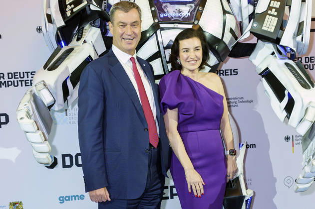 Markus Söder und Dorothee Bär bei der Verleihung des Deutschen Computerspielpreises 2026 im Herkulessaal der Residenz. München, 29.04.2026
