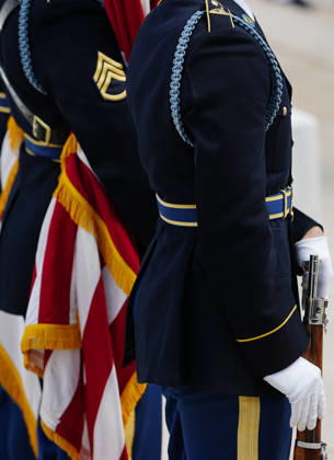 Members of the Military Honor Guard prepare for the arrival of King Charles III and Queen Camilla who will participate in a Wreath Laying Ceremony at the Tomb of the Unknown Solider at Arlington National Cemetery in Arlington, Virginia on Thursday, April 30, 2026. The King and Queen are ending their four-day state visit to the U.S. in Virginia before returning to the U.K. this evening.  ARL2026043023511 BONNIExCASH