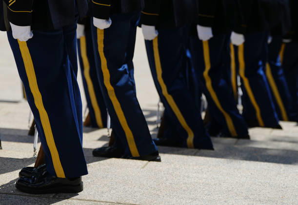 Members of the Military Honor Guard prepare for the arrival of King Charles III and Queen Camilla who will participate in a Wreath Laying Ceremony at the Tomb of the Unknown Solider at Arlington National Cemetery in Arlington, Virginia on Thursday, April 30, 2026. The King and Queen are ending their four-day state visit to the U.S. in Virginia before returning to the U.K. this evening.  ARL2026043023570- BONNIExCASH