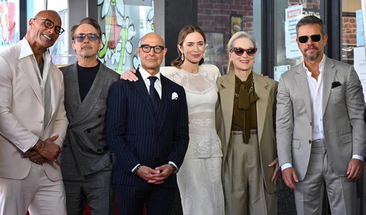 Stanley Tucci and Emily Blunt Honored with Star on Hollywood Walk of Fame Dwayne Johnson, Robert Downey Jr., Stanley Tucci, Emily Blunt, Meryl Streep and Matt Damon at Stanley Tucci and Emily Blunt™s Hollywood Walk of Fame Star ceremony on April 30, 2026 in Hollywood, CA. Hollywood Hollywood Walk of Fame California USA Copyright: xLisaxOConnorx xAFF-USA.comx