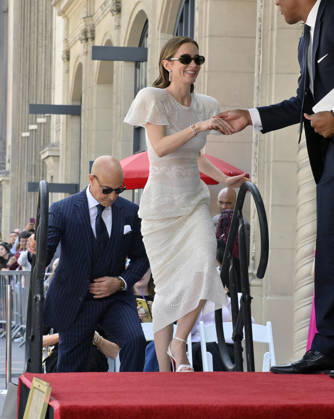 Actors Emily Blunt (R) and Stanley Tucci are introduced during a double unveiling ceremony honoring Blunt and Tucci with the 2,841st and 2,842nd star respectively on the Hollywood Walk of Fame in Los Angeles on Thursday, April 30, 2026.  LAP2026043030 JIMxRUYMEN