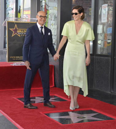 Actor Stanley Tucci (L) is joined by his wife Felicity Blunt during a double unveiling ceremony honoring Emily Blunt and Tucci with the 2,841st and 2,842nd star respectively on the Hollywood Walk of Fame in Los Angeles on Thursday, April 30, 2026.  LAP2026043005 JIMxRUYMEN