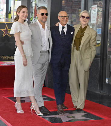 Emily Blunt, Matt Damon, Stanley Tucci and Meryl Streep (L-R) attend a double unveiling ceremony honoring Blunt and Tucci with the 2,841st and 2,842nd star respectively on the Hollywood Walk of Fame in Los Angeles on Thursday, April 30, 2026.  LAP20260430309 JIMxRUYMEN