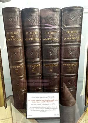 April 30, 2026, New York, New York, USA: 4 volume set of Birds of America by James Audubon, offered for $25,000, seen at the press preview for the ABAA New York International Antiquarian Book Fair held at the Park Avenue Armory. New York USA  - ZUMAk03_ 20260430_zaf_k03_042 Copyright: xNancyxKaszermanx