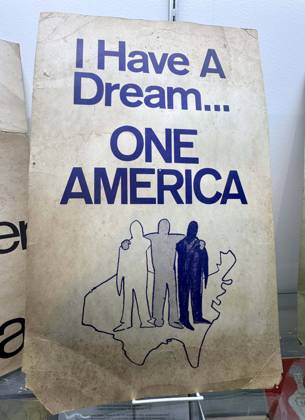 April 30, 2026, New York, New York, USA: Placard of I have A Dream ...One America, one of a set of three used in the 1968 SCLC Poor People s Campaign, $15,000 seen at the press preview for the ABAA New York International Antiquarian Book Fair held at the Park Avenue Armory. New York USA  - ZUMAk03_ 20260430_zaf_k03_034 Copyright: xNancyxKaszermanx