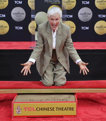 Actress Glenn Close participates in a hand and footprint ceremony immortalizing her in the forecourt of the TCL Chinese Theatre (formerly Grauman s) in the Hollywood section of Los Angeles on Friday, May 1, 2026.  LAP2026050103 JIMxRUYMEN