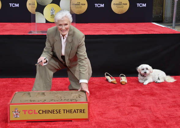 Actress Glenn Close and her dog Pip participate in a hand and footprint ceremony immortalizing her in the forecourt of the TCL Chinese Theatre (formerly Grauman s) in the Hollywood section of Los Angeles on Friday, May 1, 2026.  LAP2026050119 JIMxRUYMEN