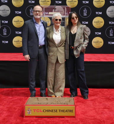 John Landgraf, Glenn Close and Zelda Williams (L-R) participate in a hand and footprint ceremony immortalizing Close in the forecourt of the TCL Chinese Theatre (formerly Grauman s) in the Hollywood section of Los Angeles on Friday, May 1, 2026.  LAP2026050124 JIMxRUYMEN