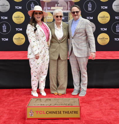 Melissa McCarthy, Glenn Close and Ben Falcone (L-R) participate in a hand and footprint ceremony immortalizing Close in the forecourt of the TCL Chinese Theatre (formerly Grauman s) in the Hollywood section of Los Angeles on Friday, May 1, 2026.  LAP2026050125 JIMxRUYMEN