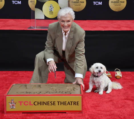 Actress Glenn Close and her dog Pip participate in a hand and footprint ceremony immortalizing her in the forecourt of the TCL Chinese Theatre (formerly Grauman s) in the Hollywood section of Los Angeles on Friday, May 1, 2026.  LAP2026050120 JIMxRUYMEN