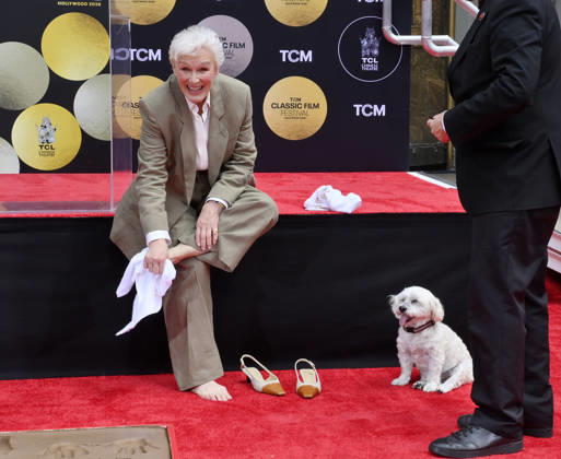 Actress Glenn Close and her dog Pip participate in a hand and footprint ceremony immortalizing her in the forecourt of the TCL Chinese Theatre (formerly Grauman s) in the Hollywood section of Los Angeles on Friday, May 1, 2026.  LAP2026050118 JIMxRUYMEN
