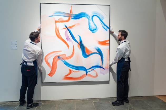 May 1, 2026, Bronx, New York, USA: Auction assistants pose with Willem de Kooning Untitled XLII during May Marquee Modern & Contemporary Auctions press preview at Sotheby s The Breuer in New York, NY on May 1, 2026. Bronx USA  - ZUMAr339 20260501_znp_r339_005 Copyright: xLevxRadinx