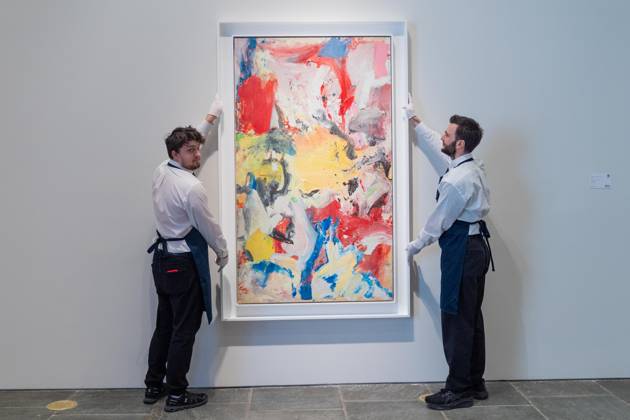 May 1, 2026, Bronx, New York, USA: Auction assistants pose with Untitled by Willem Kooning during May Marquee Modern & Contemporary Auctions press preview at Sotheby s The Breuer in New York, NY on May 1, 2026. Bronx USA  - ZUMAr339 20260501_znp_r339_006 Copyright: xLevxRadinx