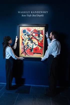 May 1, 2026, Bronx, New York, USA: Auction assistants pose with Wassily Kandinsky Rote Tiefe (Red Depth) during May Marquee Modern & Contemporary Auctions press preview at Sotheby s The Breuer in New York, NY on May 1, 2026. Bronx USA - ZUMAr339 20260501_znp_r339_041 Copyright: xLevxRadinx