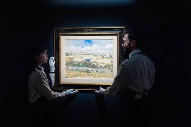 May 1, 2026, Bronx, New York, USA: Auction assistants pose with Vincent Van Gogh La Moisson en Provence during May Marquee Modern & Contemporary Auctions press preview at Sotheby s The Breuer in New York, NY on May 1, 2026. Bronx USA - ZUMAr339 20260501_znp_r339_032 Copyright: xLevxRadinx