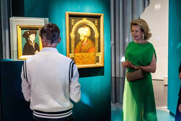Queen Mathilde of Belgium pictured during a royal visit to the BRUSK arts center in Brugge, Monday 04 May 2026. BRUSK is set to open for the public on 8 May.  KURTxDESPLENTER 172826926