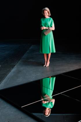 Queen Mathilde of Belgium pictured during a royal visit to the BRUSK arts center in Brugge, Monday 04 May 2026. BRUSK is set to open for the public on 8 May.  KURTxDESPLENTER 172826932