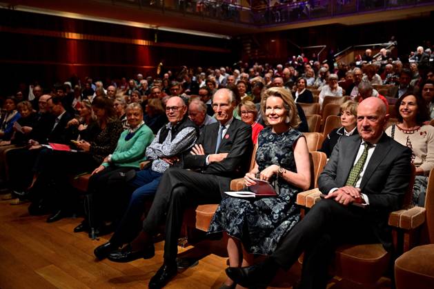 Queen Elisabeth Competition President Count Yvan de Launoit and Queen Mathilde of Belgium attend the first round of the Queen Elisabeth Cello Competition, at the Brussels Flagey concert hall, Monday 04 May 2026. This year s edition of the competition for career-starting musicians takes place from 4 tot 30 May.  DIRKxWAEM 172856661
