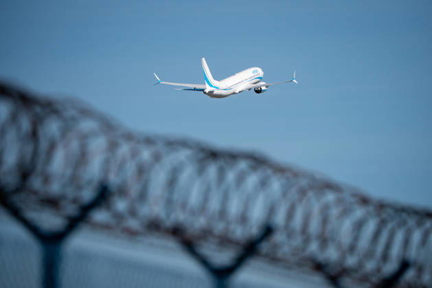 Arrivals And Departures At Warsaw Chopin Airport A Boeing 737 MAX 8 aircraft operated by Enter Air, registration SP-EXL, takes off from Warsaw Chopin Airport in Warsaw, Poland, on May 3, 2026. The airplane is operating flight E44075 to Bodrum, Turkey. Barbed wire on top of the airport perimeter fence is visible in the foreground. Warsaw Mazowieckie Poland  Copyright: xMateuszxWlodarczykx originalFilename: wlodarczyk-arrivals260503_npDa8.jpg