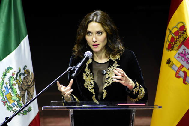 The President of the Community of Madrid, Isabel Diaz Ayuso, speaks during the meeting â€oeCelebration of Evangelization and Miscegenation in Mexico: Malinche and Cortes,†as part of her Working visit to Mexico at Fronton Mexico. on May 4, 2026, in Mexico City, Mexico. Mexico City Mexico - ZUMAe321 20260504_zia_e321_010 Copyright: xLuisxBarronx
