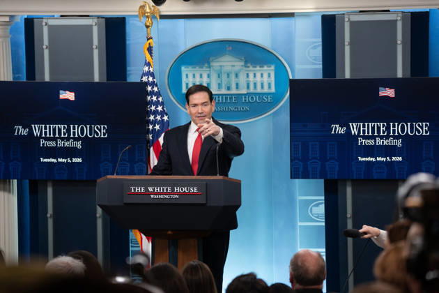 May 5, 2026, Washington, Dc, United States: Secretary of State Marco Rubio hosts the White House press briefing on May 5, 2026. Rubio is taking the place of White House Press Secretary Karoline Leavitt who is on maternity leave. Washington United States - ZUMAl312 20260505_znp_l312_045 Copyright: xAndrewxLeydenx
