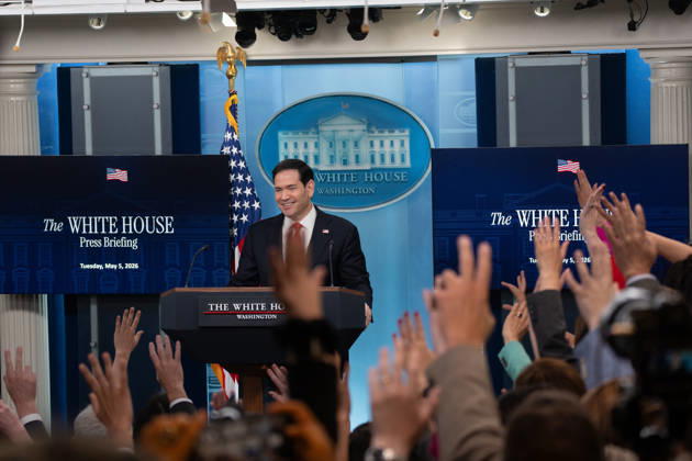 May 5, 2026, Washington, Dc, United States: Secretary of State Marco Rubio hosts the White House press briefing on May 5, 2026. Rubio is taking the place of White House Press Secretary Karoline Leavitt who is on maternity leave. Washington United States - ZUMAl312 20260505_znp_l312_043 Copyright: xAndrewxLeydenx