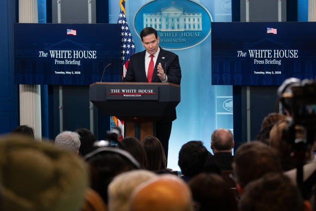 May 5, 2026, Washington, Dc, United States: Secretary of State Marco Rubio hosts the White House press briefing on May 5, 2026. Rubio is taking the place of White House Press Secretary Karoline Leavitt who is on maternity leave. Washington United States - ZUMAl312 20260505_znp_l312_042 Copyright: xAndrewxLeydenx