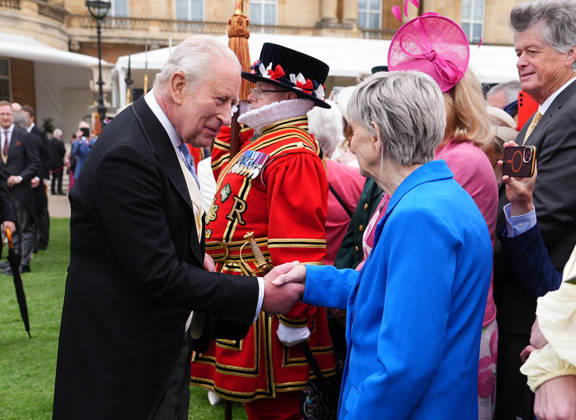 Royal Garden Party at Buckingham Palace King Charles III meets Barbara Keel, who started the Barby Keel Animal Sanctuary, during a Royal Garden Party at Buckingham Palace, London. Picture date: Wednesday May 6, 2026., Credit:Aaron Chown Avalon UK, London  Copyright: xAaronxChownx xAvalonx 1096939075