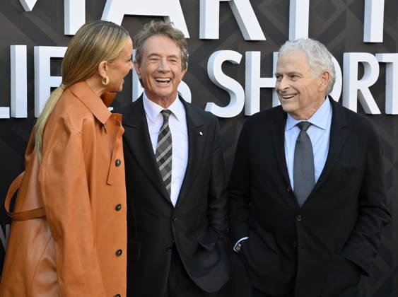 Kate Hudson, Martin Short and director Lawrence Kasden (L-R) attend the premiere of Netflix s documentary Marty Life Is Short at the Egyptian Theatre in the Hollywood section of Los Angeles on Wednesday, May 6, 2026. Storyline: The definitive documentary on comedian Martin Short, exploring his career across film, television, theater and comedy.  LAP2026050620 JIMxRUYMEN