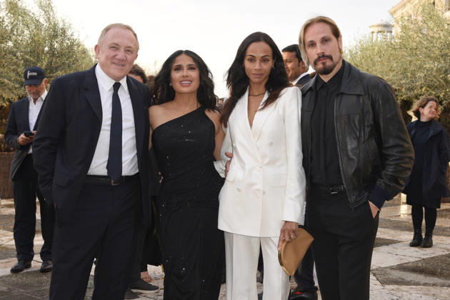 Venice, Pinault Foundation gala dinner on the island of San Giorgio, in the photo: Salma Hayek, François-Henri Pinault, Zoe Saldana, Marco Perego  Copyright: xFRANCESCAxVIECELIx xipa-agency.netx xFrancescaxViecelix IPA_Agency_IPA74479807
