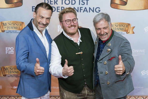 Manfred Stecher, Kay Simon und Christian Swoboda bei der Premiere des Kinofilms Ein Münchner im Himmel - Der Tod ist erst der Anfang im Mathäser Filmpalast. München, 06.05.2026