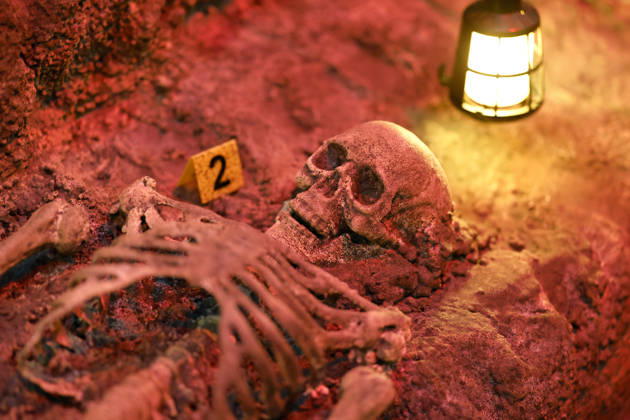 Eine Nachstellung der Ausgrabung der Opfer von John Wayne Gacy zu sehen in der True Crime Ausstellung Serienkiller in Köln Ehrenfeld. Köln, 07.05.2026 NRW Deutschland Copyright: xChristophxHardtx