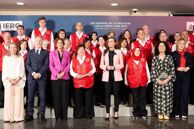 Pamplona. Navarra. 7 mayo 2026. Casa Real. Acto Cruz Roja. La Reina Letizia visita Pamplona para presidir el acto de conmemoracion del Dia Mundial de la Cruz Roja y de la Media Luna Roja, en el Museo Universidad de Navarra de Pamplona; acompanada de la presidenta de Navarra, Maria Chivite; el ministro del Interior, Fernando Grande-Marlaska; y la presidenta de Cruz Roja Espana, Maria del Mar Pageo, en Pamplona a 7 de mayo de 2026. CrÃ dito: Inigo Alzugaray Cordon Press Spanish Queen Letizia Attends Celebration The World Red Cross And Red Crescent Day, Pamplona - 07 May 202 Cordon Press 