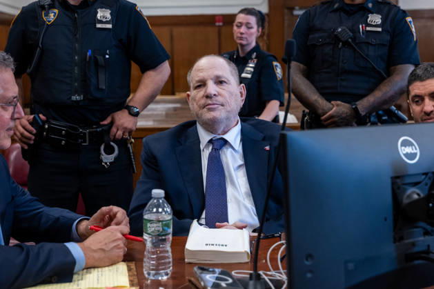 Former Hollywood film producer Harvey Weinstein appears in Manhattan criminal court for the retrial of his rape case on Thursday, May 7, 2026, in New York City. Weinstein, the disgraced former Hollywood producer, will be tried for a third time by New York prosecutors in the sexual assault case of Jessica Mann. The memoir Arsenio sits on the table in front of Weinstein. Pool  NYX20260507205 SpencerxPlatt