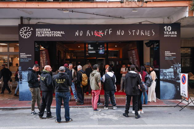 Sestri Levante, The red carpet for the world premiere of the documentary Article 11 - Italy Repudiates War during the RIFF Riviera International Film Festival. Pictured: Members of the Genoa Port Workers Collective (CALP) at the premiere.  Copyright: xAlessandroxBremecx xipa-agency.netx xx IPA_Agency_IPA74497879