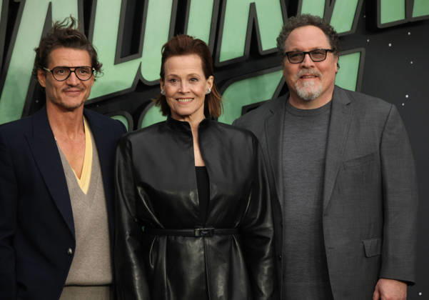 Star Wars The Mandalorian and Gogu film fan event. London, UK. Pedro Pascal , Sigourney Weaver and Jon Favreau at the Star Wars The Mandalorian and Gogu film fan event. Leicester Square. 7th May 2026. LMK11-S070526-001 Steve Bealing Landmark Media . 