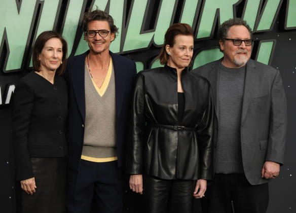 Star Wars The Mandalorian and Gogu film fan event. London, UK. Kathleen Kennedy, Pedro Pascal , Sigourney Weaver and Jon Favreau at the Star Wars The Mandalorian and Gogu film fan event. Leicester Square. 7th May 2026. LMK11-S070526-001 Steve Bealing Landmark Media . 