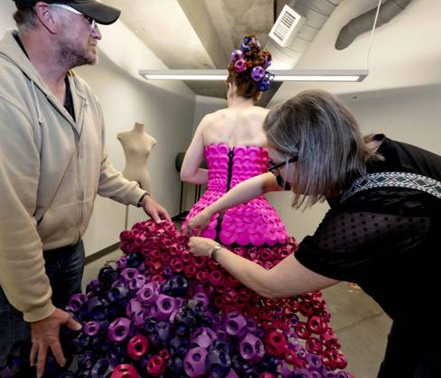 May 07,, 2026 - Denver, Colorado, USA - Backstage at the 20th Annual Denver Paper Fashion Show. Using only paper to create haute couture, fashion designers created dozens of wearable art designs for this year s show themed Folded in Time. Produced by the One Club for Creativity Denver, the runway show is a fundraiser for Downtown Aurora Visual Arts, which provides after-school arts programs for local youth. Denver USA  - ZUMAce6_ 20260507_zaf_ce6_017 Copyright: xBrianxCahnx