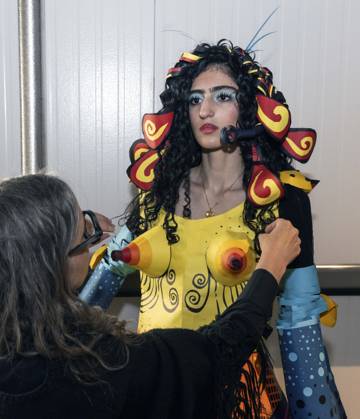 May 7, 2026, Denver, Colorado, USA: Backstage at the 20th Annual Denver Paper Fashion Show. Using only paper to create haute couture, fashion designers created dozens of wearable art designs for this year s show themed Folded in Time. Produced by the One Club for Creativity Denver, the runway show is a fundraiser for Downtown Aurora Visual Arts, which provides after-school arts programs for local youth. Denver USA  - ZUMAce6_ 20260507_zaf_ce6_013 Copyright: xBrianxCahnx