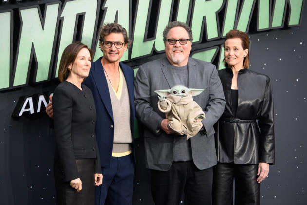 Star Wars: The Mandalorian and Grogu UK Fan Event Arrivals at Cineworld, Leicester Square, London, UK - 07 May 2026 (L-R) - Kathleen Kennedy, Pedro Pascal, Jon Favreau, Grogu and Sigourney Weaver attends the Star Wars: The Mandalorian and Grogu UK Fan Event at Cineworld, Leicester Square in London, England, UK on Thursday 7 May 2026., Credit:Justin Ng Avalon UK, England, London, Cineworld, Leicester Square Copyright: xJustinxNgx xAvalonx 1097208206